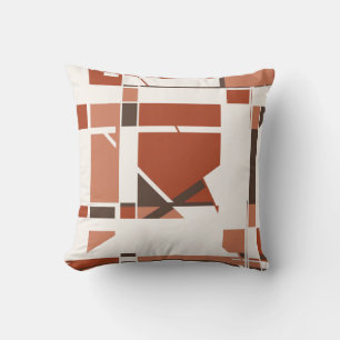 Rust Koraal Bruin op Off-White Geometric Art Desig Kussen