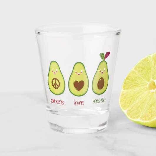 Rust, liefde, vegan avocado design shot glas (Voorkant)