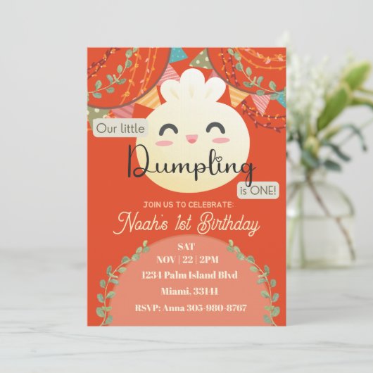 Rust Little Dumpling Invitation premier anniversai (Debout devant)