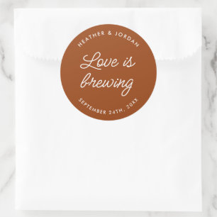 Rust Love is Brewing Wedding Coffee Favors Ronde Sticker
