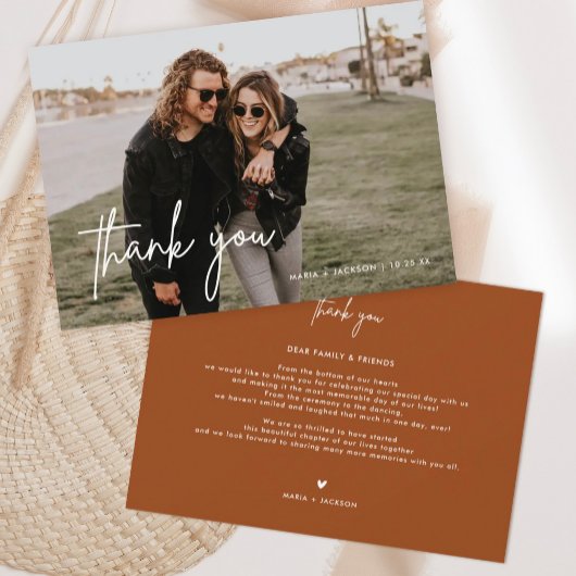 Rust Minimaliste Mariage Photo Merci Cartes