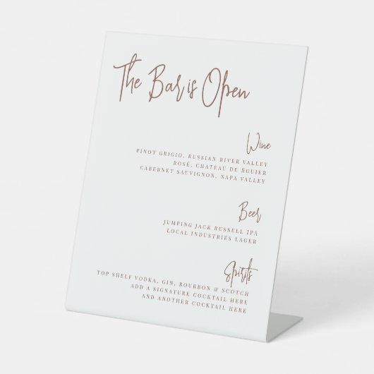 Rust | Modern handgeschreven menu Script Bar Reclamebord Met Voetstuk (Voorkant)