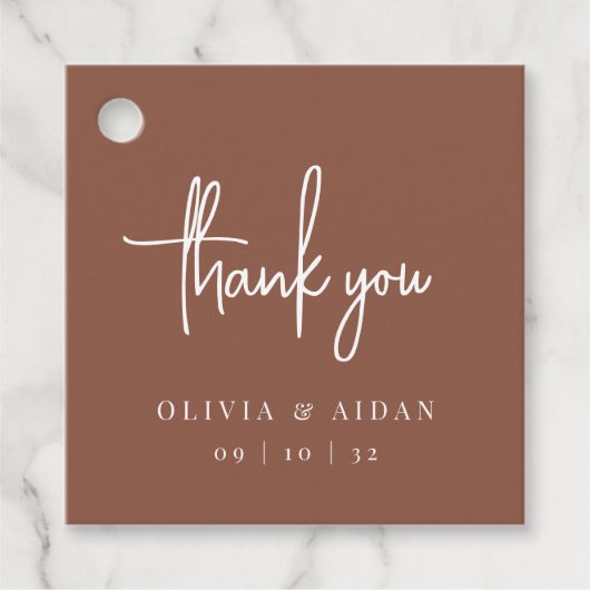 Rust | Moderne handgeschreven bruiloft met handsch Bedankjes Labels (Voorkant)
