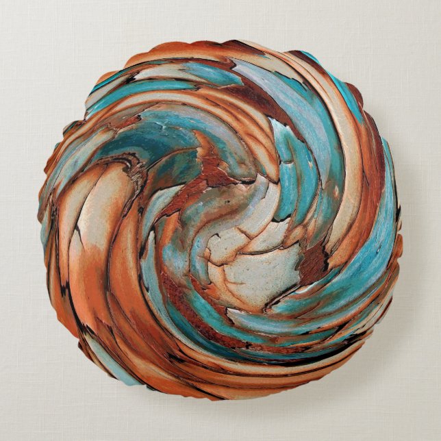 Rust N Blauw Abstracte Kunst Ronde Sierkussen Rond Kussen (Voorkant)
