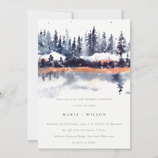 Rust Navy Winter Pine Forest Snow Vow Renewal Kaart (Voorkant)