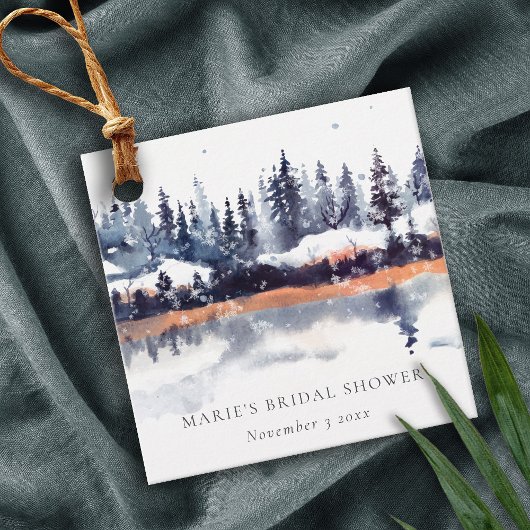 Rust Navy Winter Pine Forest Snow Vrijgezellenfees Bedankjes Labels
