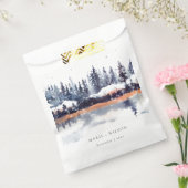 Rust Navy Winter Pine Forest Snow Wedding Bedankzakje (Gezegeld)