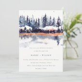 Rust Navy Winter Pine Forest Snow Wedding Kaart (Staand voorkant)