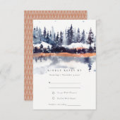 Rust Navy Winter Pine Forest Snow Wedding RSVP Informatiekaartje (Voorkant / Achterkant)