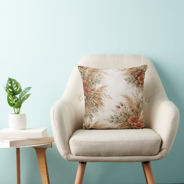 Rust Orange Boho Pampas Harvest Bouquet Kussen (Stoel)