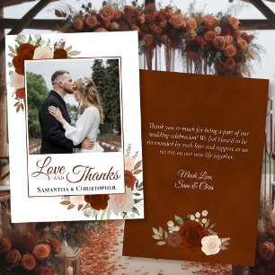 Rust Orange Roses Amour Merci Mariage Photo & Note