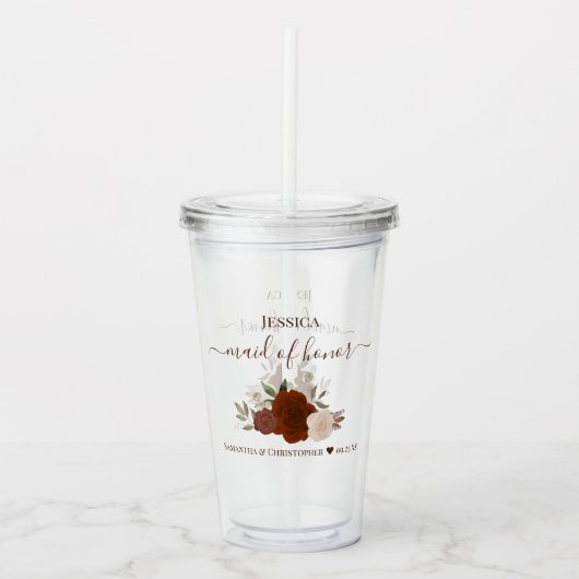Rust Orange Roses Elegant Maid of Honor Wedding Acryl Drinkbeker (Voorkant)