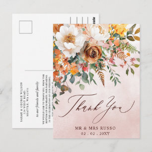 Rust Oranje Bloemrijke Herfst Bruiloft Dank Je Briefkaart