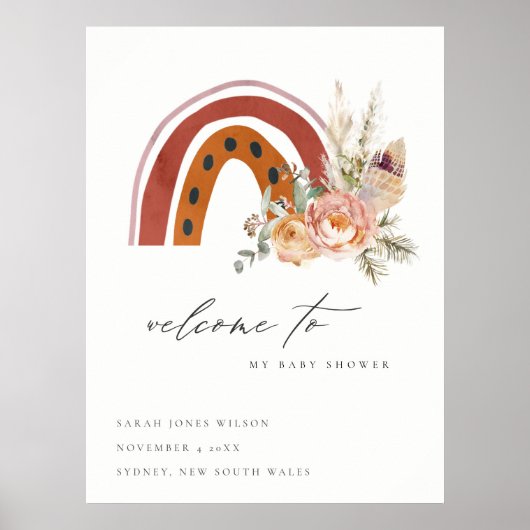 Rust Oranje Boho Flora Rainbow Baby shower Welkom Poster (Voorkant)