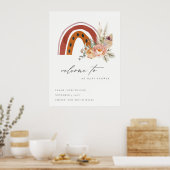 Rust Oranje Boho Flora Rainbow Baby shower Welkom Poster (Keuken)