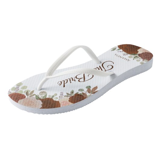 Rust Oranje Boho herfst Rozen het bruidsfeest Teenslippers (Schuin)