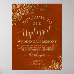 Rust Oranje en Gold Chic Unplugged Wedding Ceremon Poster
