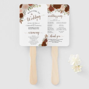 Rust Oranje Floral Elegant Wedding Programme Handwaaier
