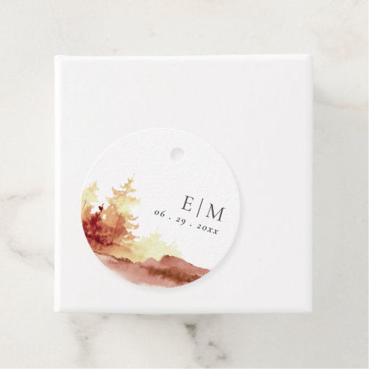 Rust Oranje Gele Herfst Trees Monogram Wedding Fa Bedankjes Labels (In situ)