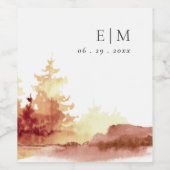 Rust Oranje Gele Herfst Trees Monogram Wedding Wijn Etiket (Enkel label)