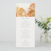 Rust Oranje Gele Herfst Trees Wedding Menu Kaart (Staand voorkant)