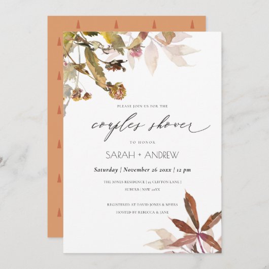Rust Oranje Herfst - Branch Couples Shower Bedankkaart (Voorkant / Achterkant)