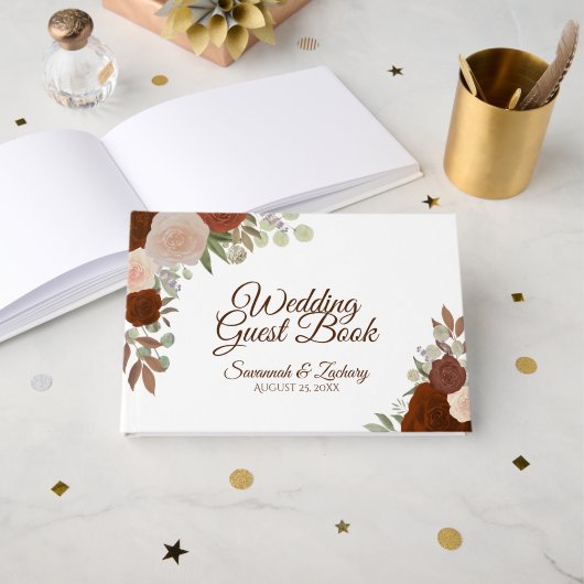 Rust Oranje herfst Floral Elegant Boho Wedding Gastenboek (Voorkant open)