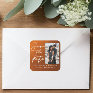 Rust Oranje Koppel Foto Save the Date Vierkante Sticker