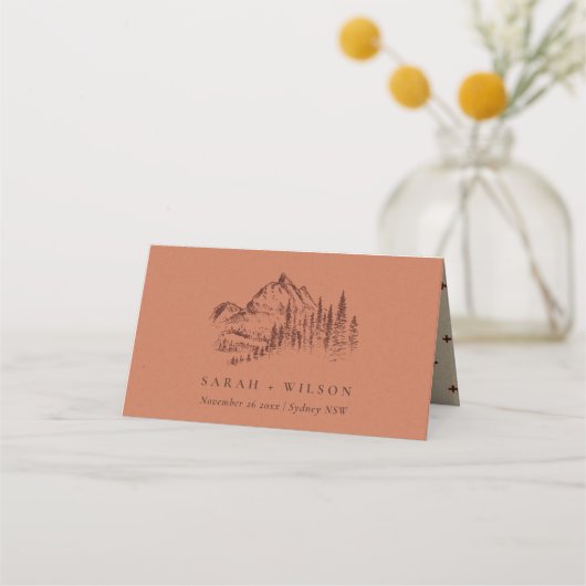 Rust Oranje Pine Bossen Mountain Sketch Wedding (Voorkant)