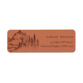 Rust Oranje Pine Wood Mountain Sketch Adres Etiket (Voorkant)