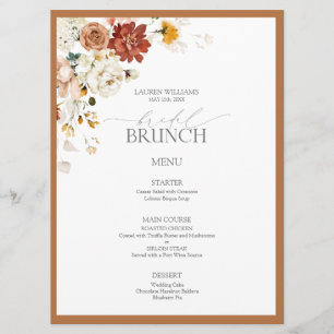 Rust Oranje Waterverf Botanische Bridal Brunch Menu