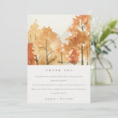 Rust Oranje Yellow Autumn Herfst Tree Wedding Bedankkaart (Staand voorkant)