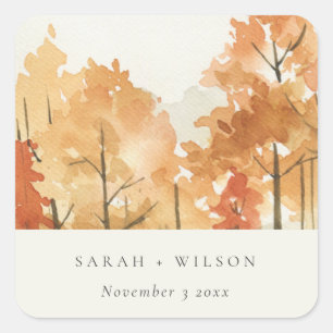 Rust Oranje Yellow Autumn Herfst Tree Wedding Vierkante Sticker
