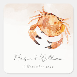 Rust Oranje Zand Kustkrab Nautical Wedding Vierkante Sticker