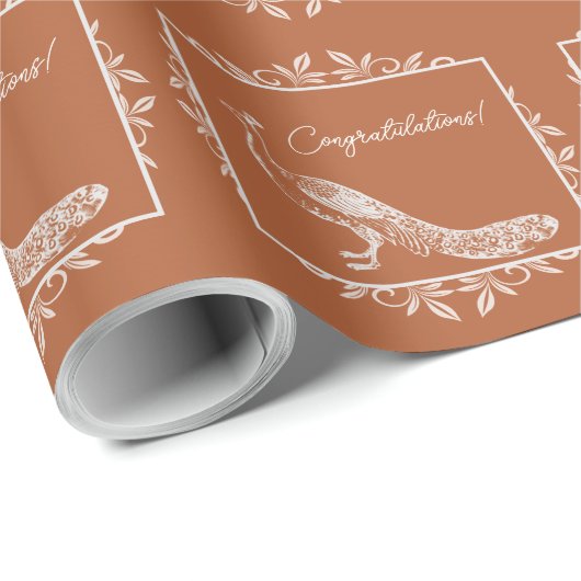 Rust Peacock Flourish Wedding Wrapping Paper Cadeaupapier (Rol Hoek)