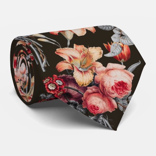 Rust perzik  bloemenprint stropdas (Opgerold)