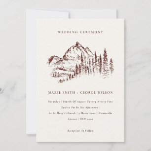 Rust Pine Bossen Mountain Sketch Wedding Invite Bedankkaart