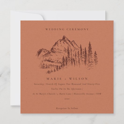 Rust Pine Bossen Mountain Sketch Wedding Invite Bedankkaart (Voorkant)