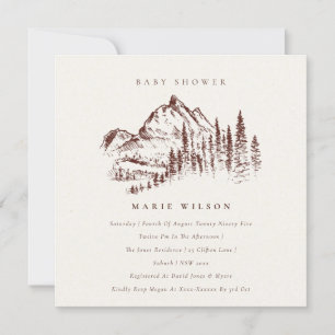 Rust Pine Mountain Sketch Baby shower Invite Bedankkaart