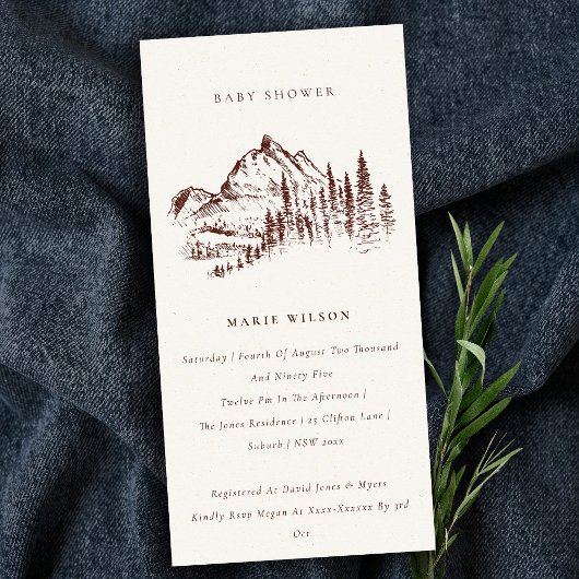 Rust Pine Mountain Sketch Baby shower Invite Bedankkaart