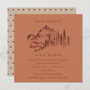 Rust Pine Mountain Sketch Baby shower Invite Bedankkaart