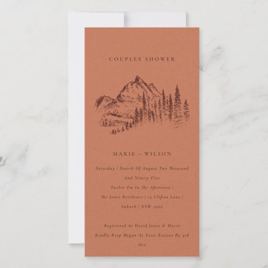 Rust Pine Mountain Sketch Couples Shower Invite Bedankkaart (Voorkant)