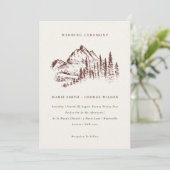 Rust Pine Woods Mountain Sketch Wedding Invitation (Debout devant)