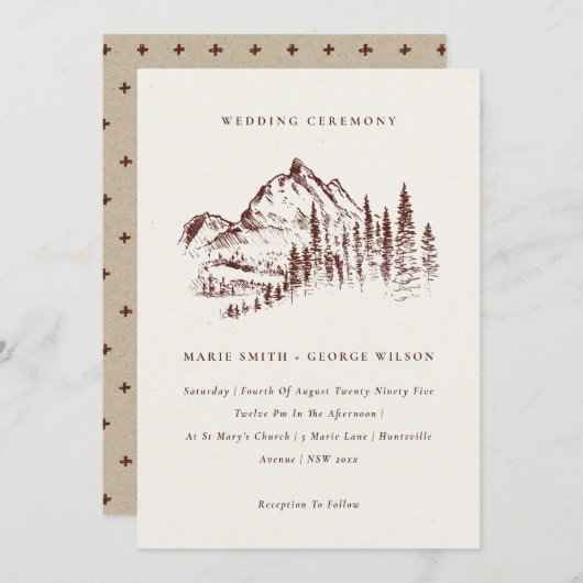 Rust Pine Woods Mountain Sketch Wedding Invitation (Devant / Derrière)