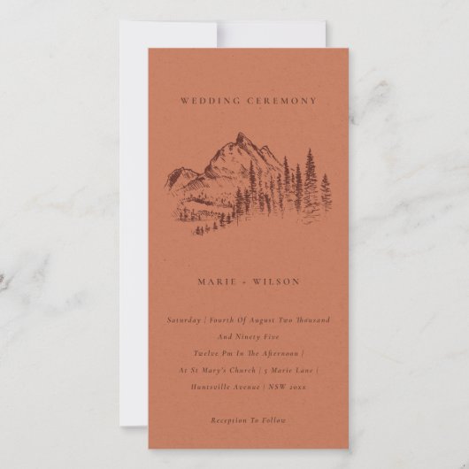Rust Pine Woods Mountain Sketch Wedding Invitation (Devant)