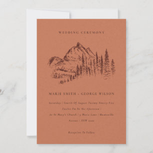 Rust Pine Woods Mountain Sketch Wedding Invitation