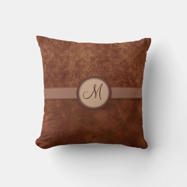 Rust Red Coin Pattern met Monogram Kussen (Voorkant)