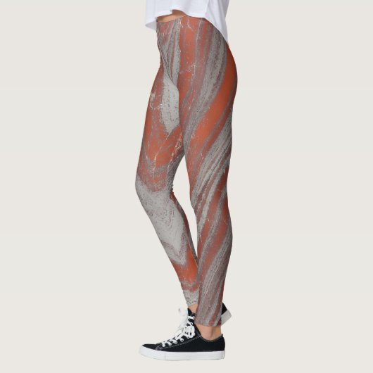 Rust Red en Grey Natural Wavey Abstract Leggings (Links)