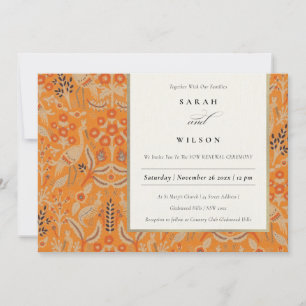  Rust Red Floral Peacock Vow Renewal Invite Bedankkaart