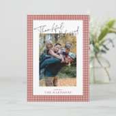 Rust Red Gingham Dankbaar & Gezegende Thanksgiving Kaart (Staand voorkant)